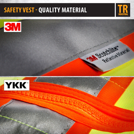Tr Industrial Class 2 Safety Vest with Pockets and Zipper Closure, 3M Strips, L TR88055-3M-L